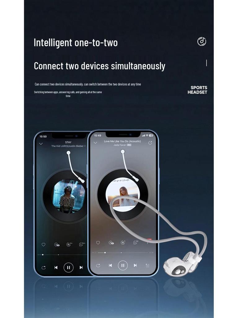 V6 Bone Conduction Wireless Bluetooth In-Ear Headphones - Open Ear Hook Style for Secure Fit During Sports Activities