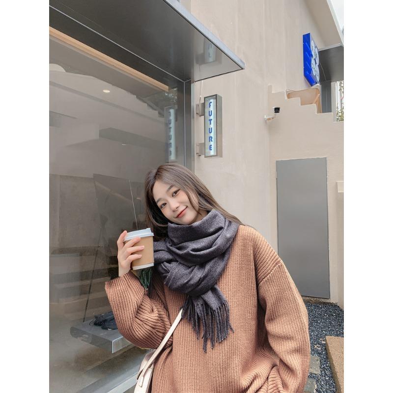 Scarf Women's Autumn and Winter New Wool Cashmere Scarf Versatile Men's Shawl Dual Purpose Solid Color Scarf