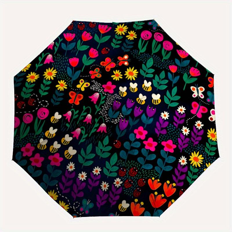 

1pc Floral Garden Print Folding Umbrella With Excellent UV Protection, 8 Ribs Casual Durable Lightweight Portable Travelling Umbrella For Me