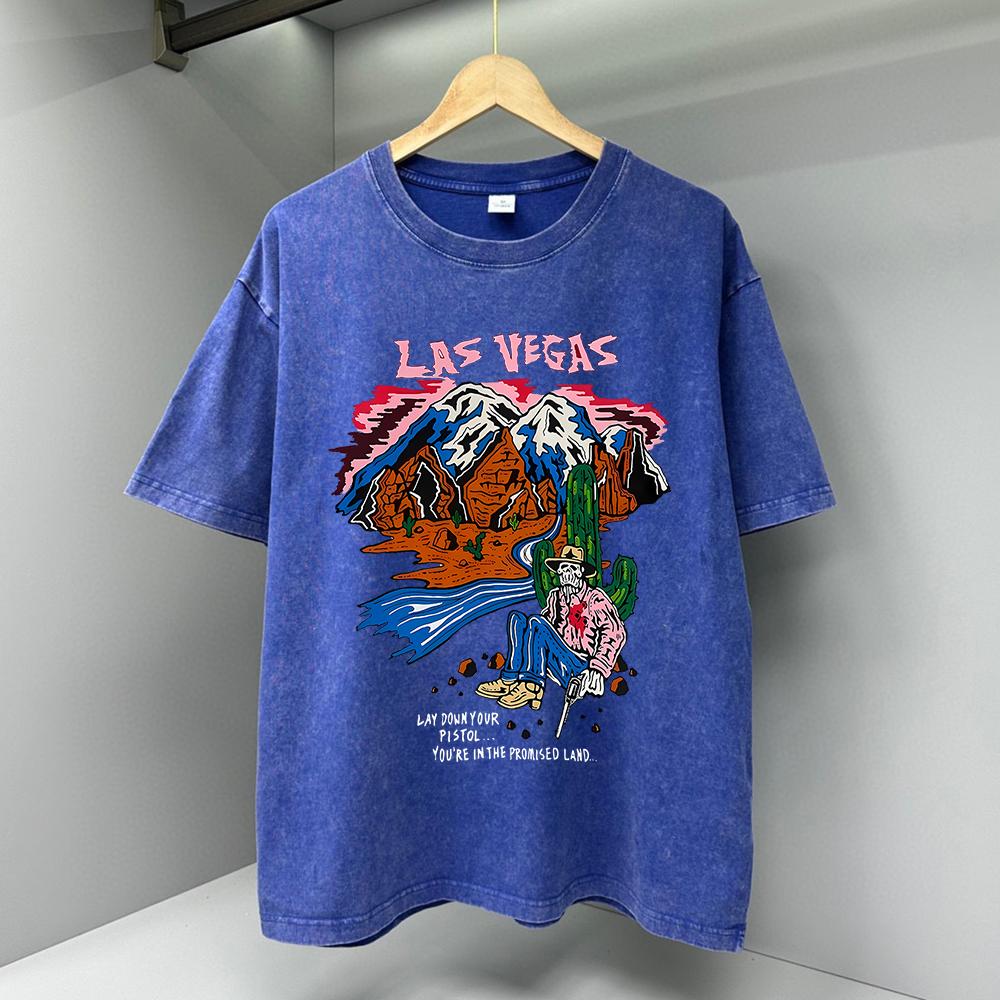 Las Vegas Graffiti-Art Mountain Print Men Clothes Summer T-Shirts High Quality Streetwear Loose Tops Breathable Tee