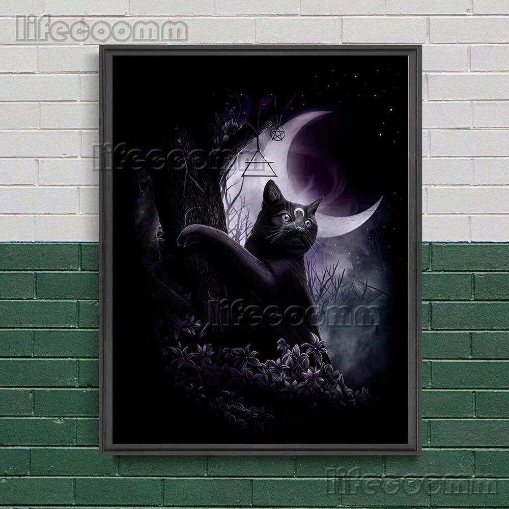 Black Cats Are Witches Vintage Wall Art Canvas Painting Dark Fantasy Art Black Gothic Moon Cat Art Poster And Print Home Decor No Frame