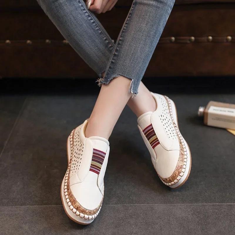 Fashion 2024 Hot Sales Women Slip On Sneakers Shallow Vulcanized Shoes Breathable Hollow Out Casual Ladies Shoes Woman Plus Red