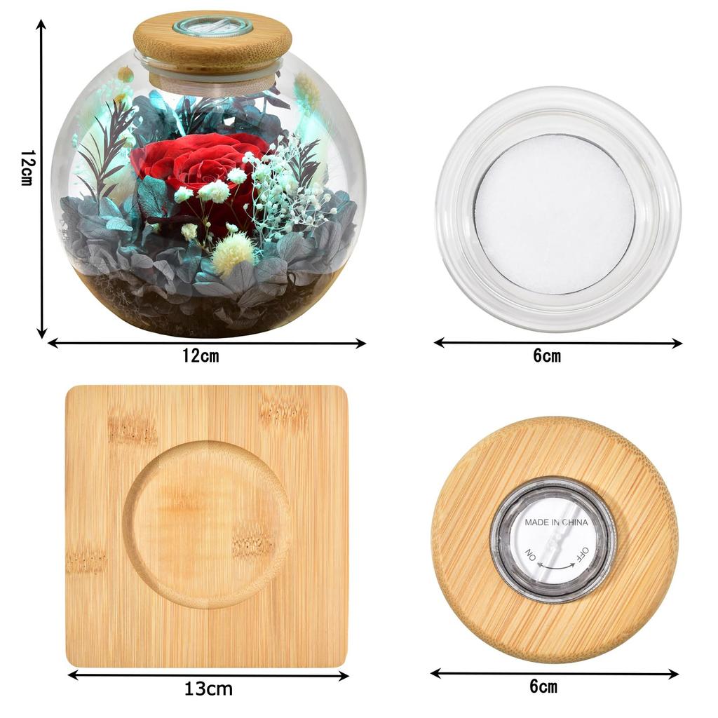 2026 Mother's Day Preserved Roses in a Glass Dome - 60th Birthday Gift for Women - 2-Way Candle Holder with LED Light - Everlasting Flowers - Retireme