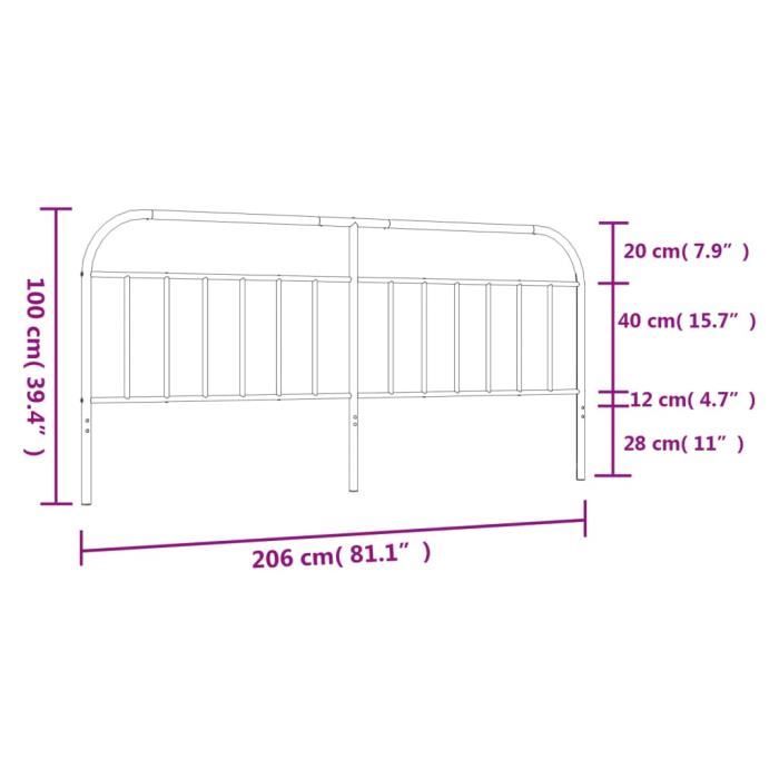 VidaXL Black Metal Headboard 200 Cm 353673