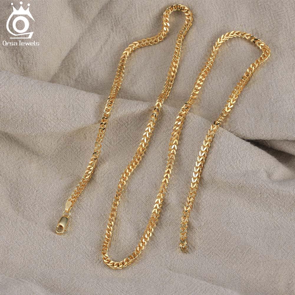 ORSA JEWELS Hip Hop 18K Gold 2.5mm Franco Chain Necklace for Men Fashion 925 Sterling Silver Choker Necklace Party Jewelry NMN13