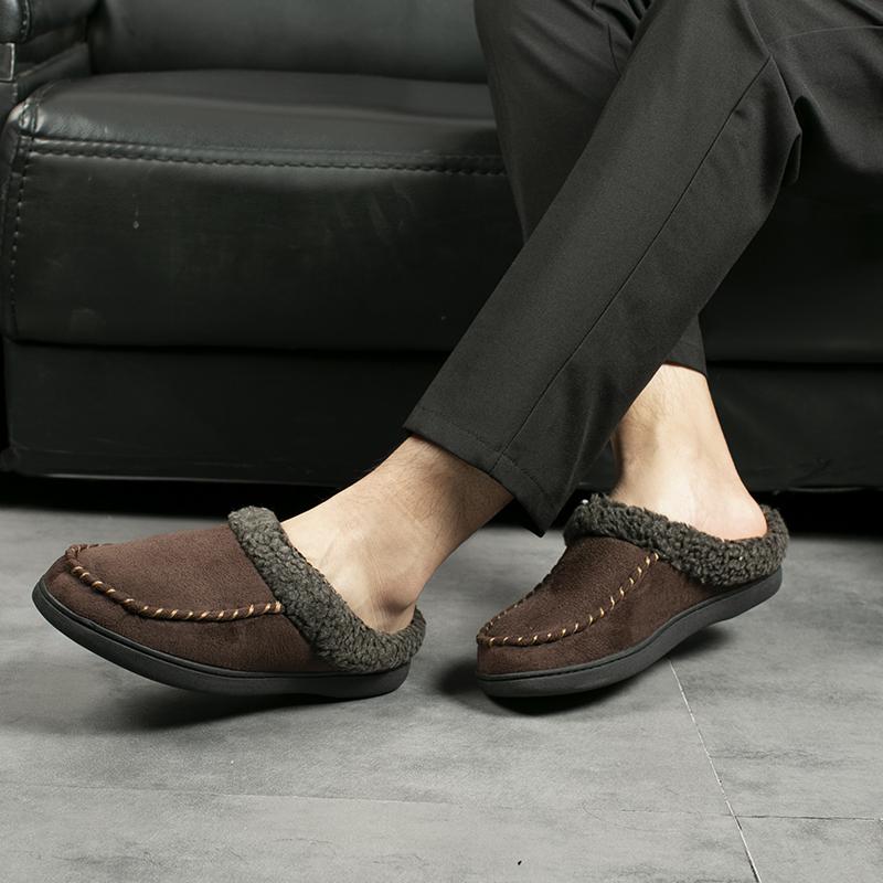 Fashion Men Winter Warm Slippers Fur Slippers Men Plush Slipper Cotton Shoes Non-slip Solid Color Home Indoor Casual Slippers Size 49 50