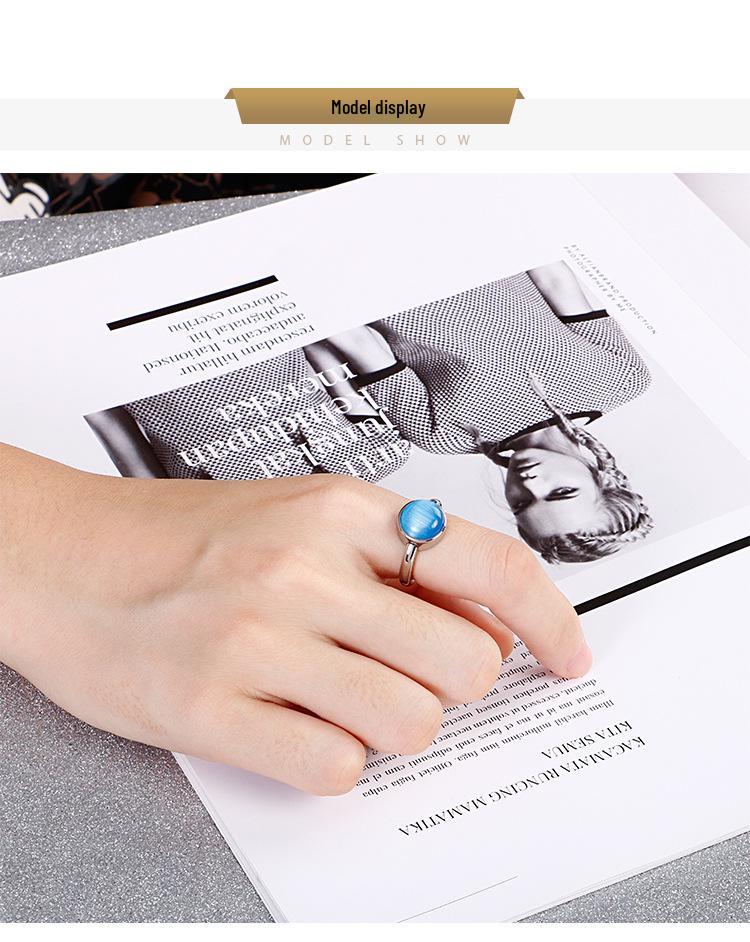 Korean Titanium Steel Crystal Multi-Color Cat's Eye Stone Ring