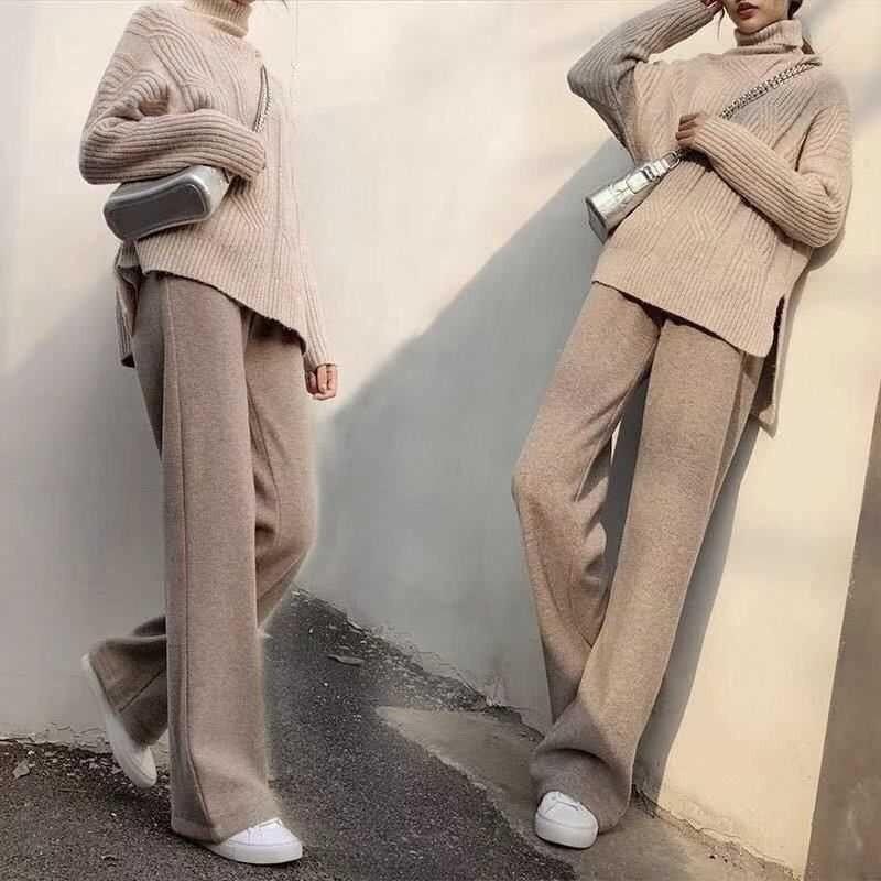 

Женские осенне-зимние повседневные трикотажные свободные прямые длинные брюки с высокой талией One Size