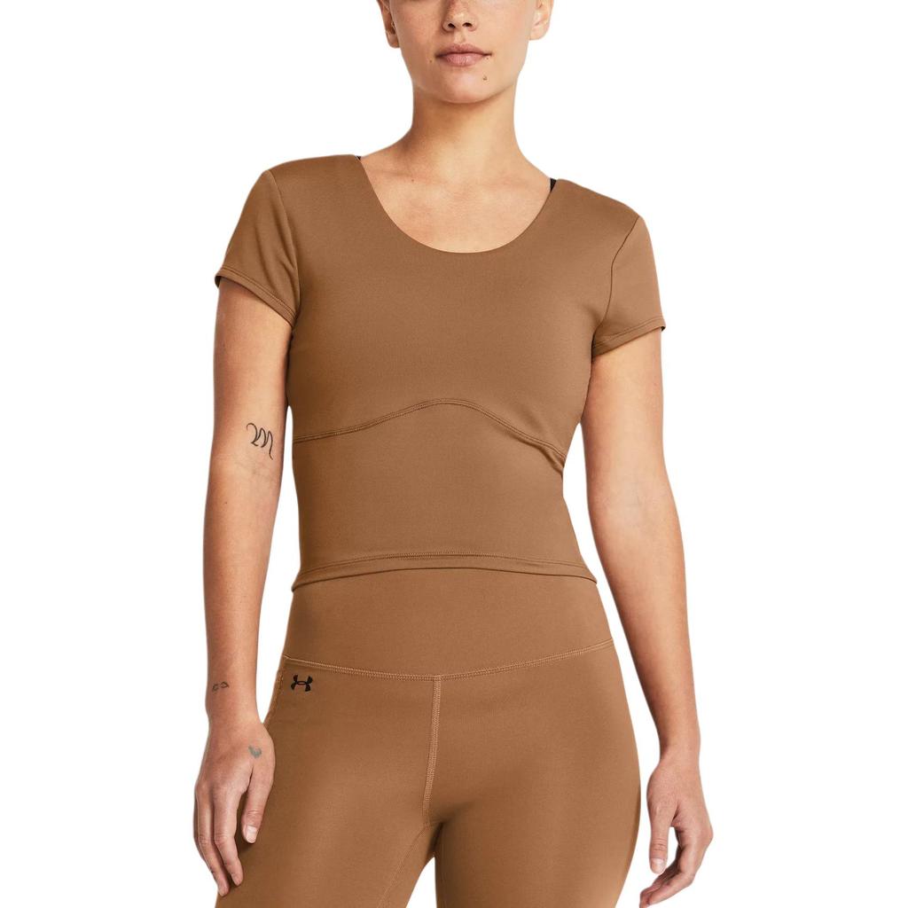 Under Armour Ua Meridian Solid Color Crew Neck Short Sleeve T-Shirt Women Tops Khaki 1379156-253