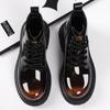 2025 Winter Men's High Top Martin Boots, Plus Velvet, Thick Sole, Retro Leather, Warm and Shiny Workwear Shoes