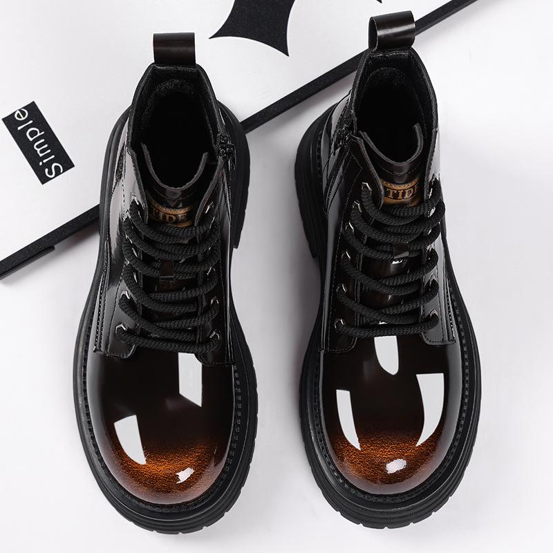 2025 Winter Men's High Top Martin Boots, Plus Velvet, Thick Sole, Retro Leather, Warm and Shiny Workwear Shoes