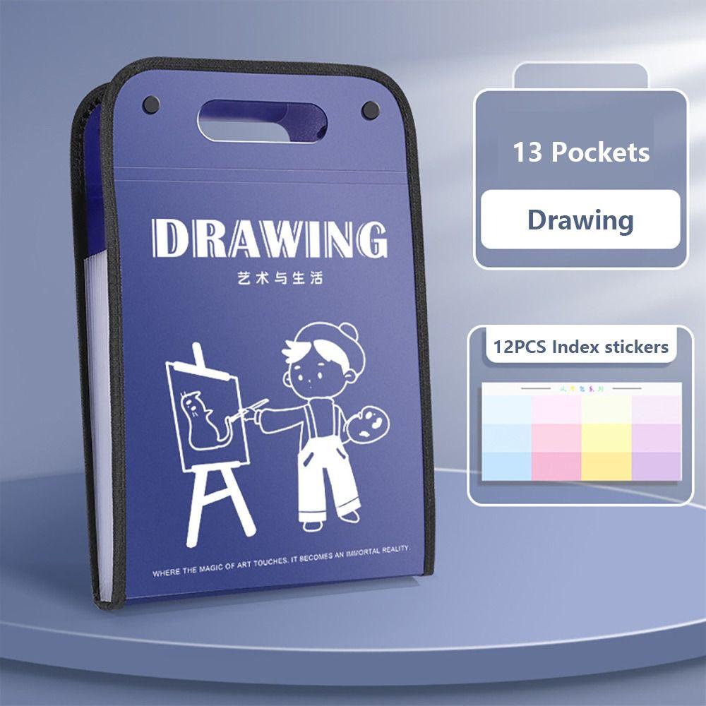 

13 Pockets Expanding File Bag Large Capacity Test Paper Storage Bag A4 File Folder School Office Drawing