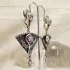 Punk Goth Dangling Earring Silver Plated Flying Dragon Inlay Purple Earrings For Women Jewelry Party Accessories