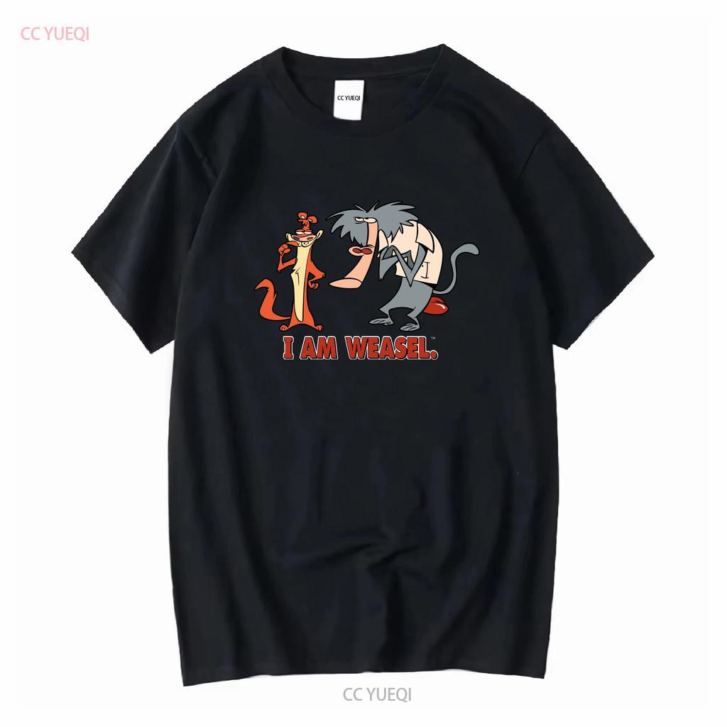 Official I Am Weasel Characters T Shirt Black vintage Washed Breathable Comfortable Top For Everyday Wear Soft designer clothes
