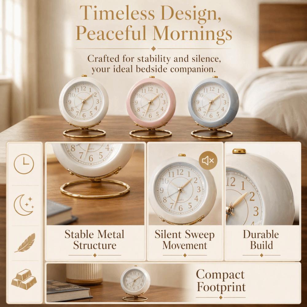 ABS Round Alarm Clock 3.54x4.33in Quartz Alarm Clock Cute Tabletop Clock  For Bedroom