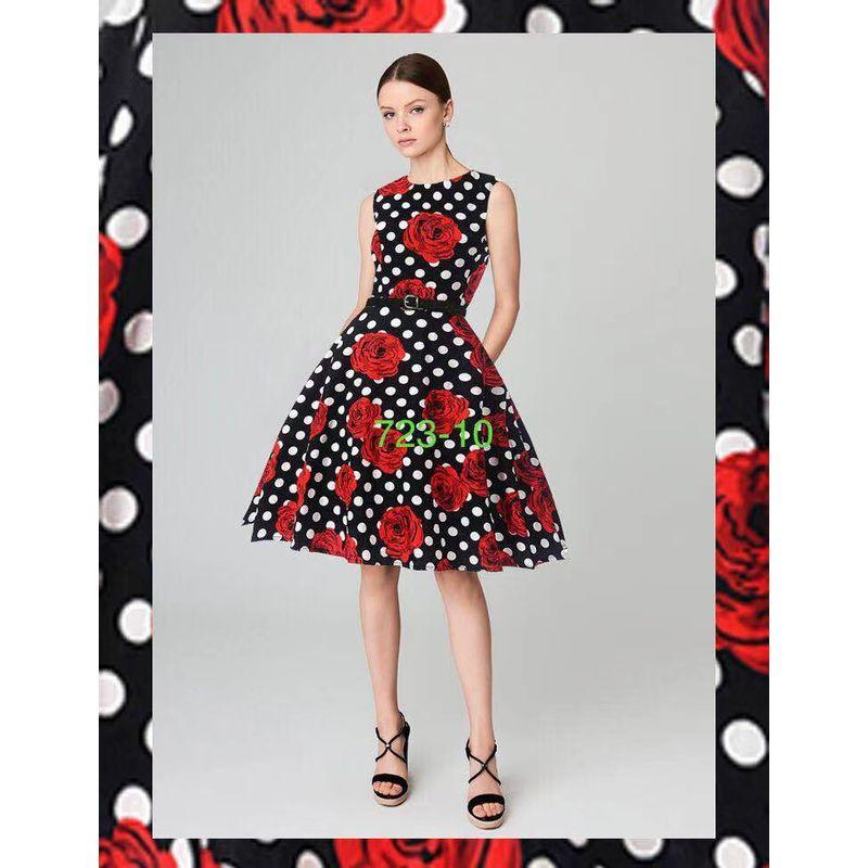 

New New European and American Retro Hepburn Style New Arrival Fashion Print Silm Sleeveless Sleeveless Swing Dress Dress 750-10 XL