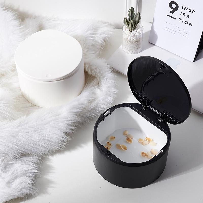 Nordic Mini Desktop Trash Can with Lid - Cute Press-Type Waste Basket for Dining, Bedside, or Coffee Table