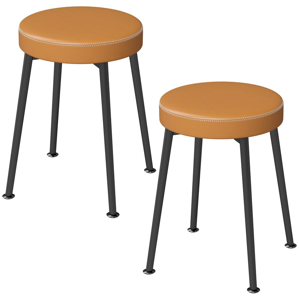 Round Dining Chairs, Set of 2, Stackable, PU Padded Seats, Brown and Black