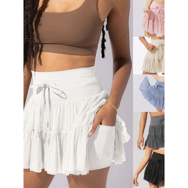 Solid Color High Waisted Lace up Skirt Women's Pure Color High Waist Shoelace Skirt
