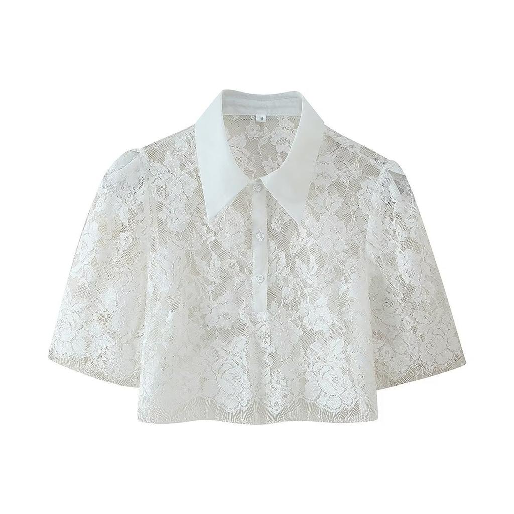 European and American French women's lace short-sleeved shirt bow skirt two-piece set