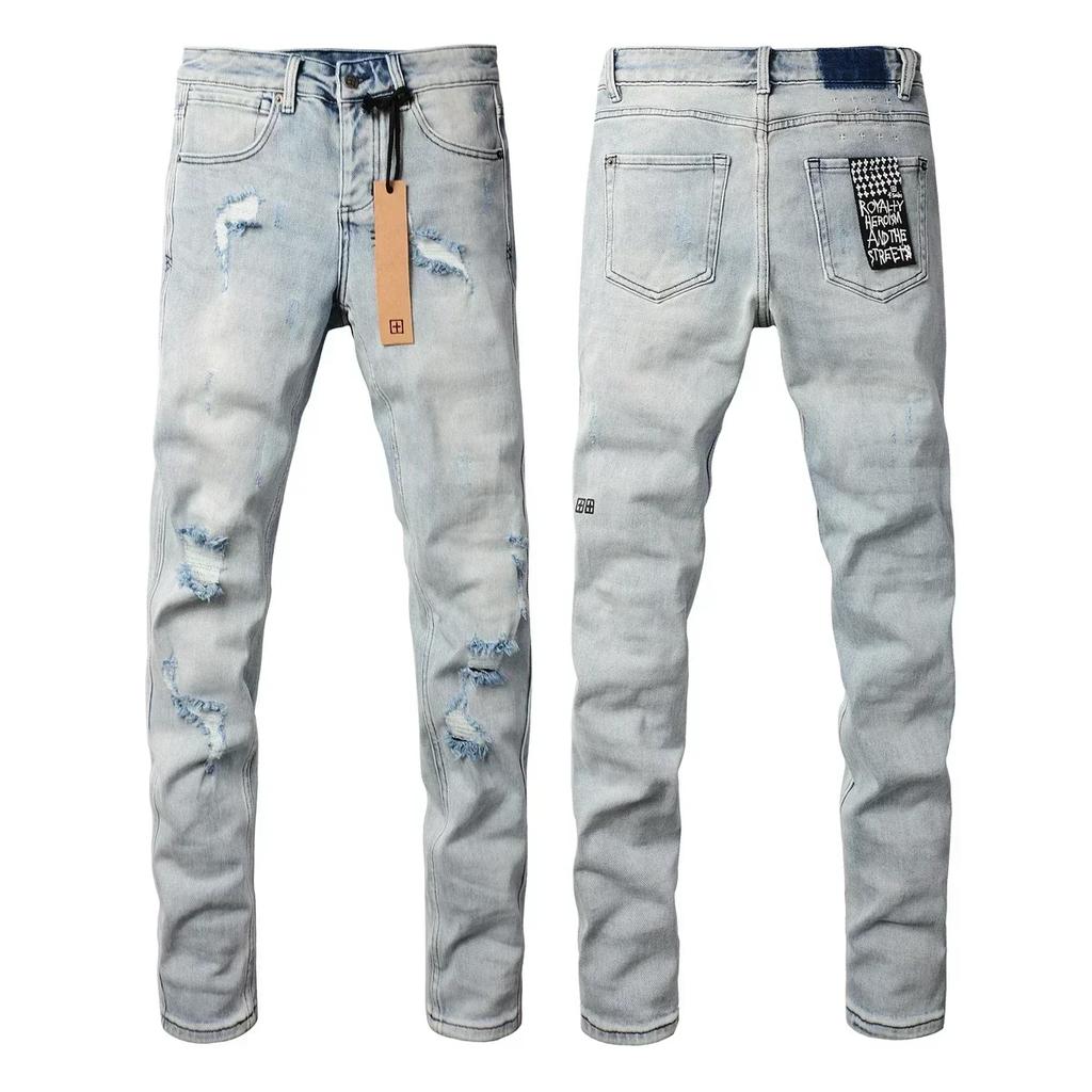 VibeStreet New Jeans Men Paint Hole Trendy American High Street Trend Low Rise Stretch Skinny Pleated Ripped Jeans