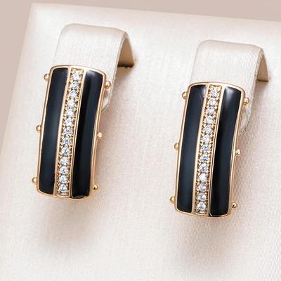 Dubbele Zwart Emaille Micro Inlay Zirkoon Vierkante Oorbellen voor Vrouwen Gothic Accessoires Lichte Luxe Feestsieraden