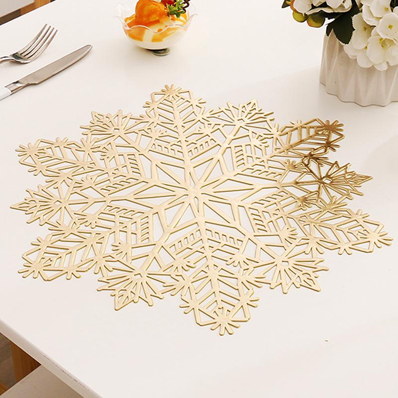 Brons PVC holle westerse eettafelmat Kerstsneeuwvlok Scandinavische stijl hittebestendige tafelmat oliebestendige en anti-brandwonden placemat huishoudelijk