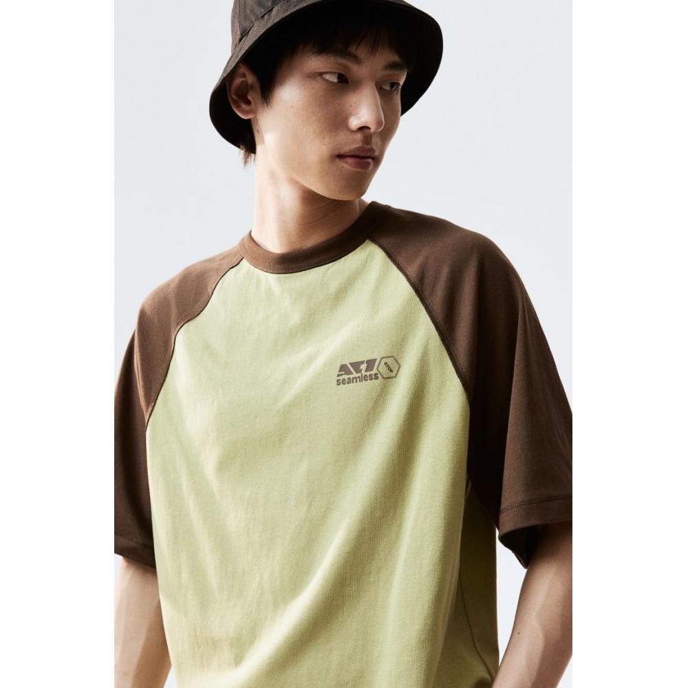 H M Loose FiT PrinTed T sHirT Green Brown