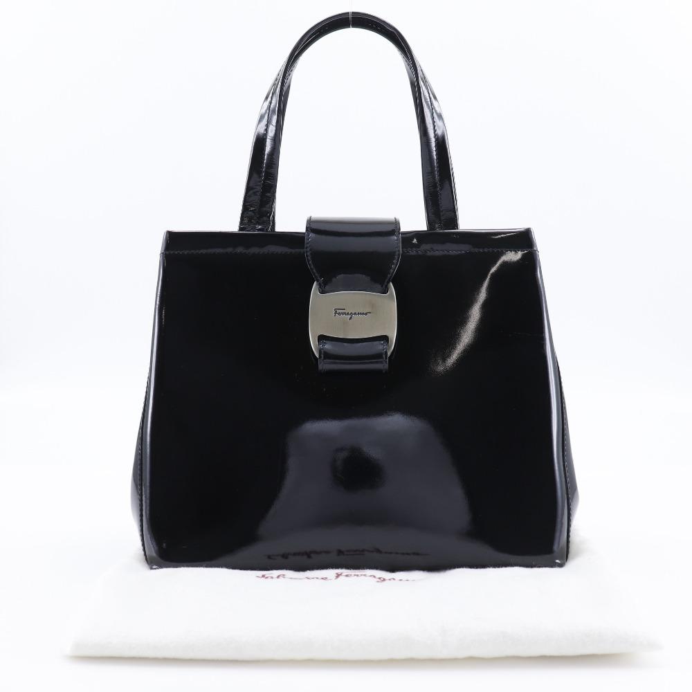 Salvatore Ferragamo Vala Handbag Black Patent Leather Women Used