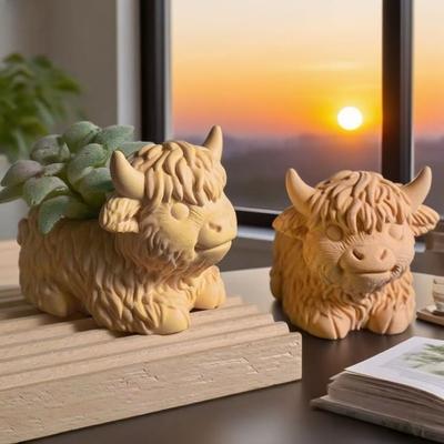 Highland Yak Candle Cup Silicone Mold for Epoxy Resin DIY Harvest Festival Scottish Cow Flower Pot Gypsum Decoration