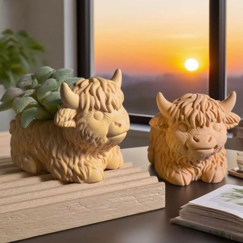 Highland Yak Candle Cup Silicone Mold for Epoxy Resin DIY Harvest Festival Scottish Cow Flower Pot Gypsum Decoration
