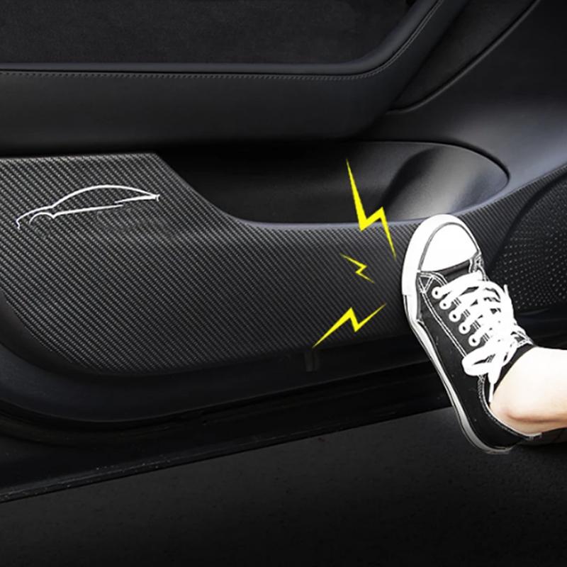 My Good Car Door Leather Anti Kick Pad Carbon Fiber Style Protective Cover Door Anti-kick Anti-dirty Sticker For Tesla Model