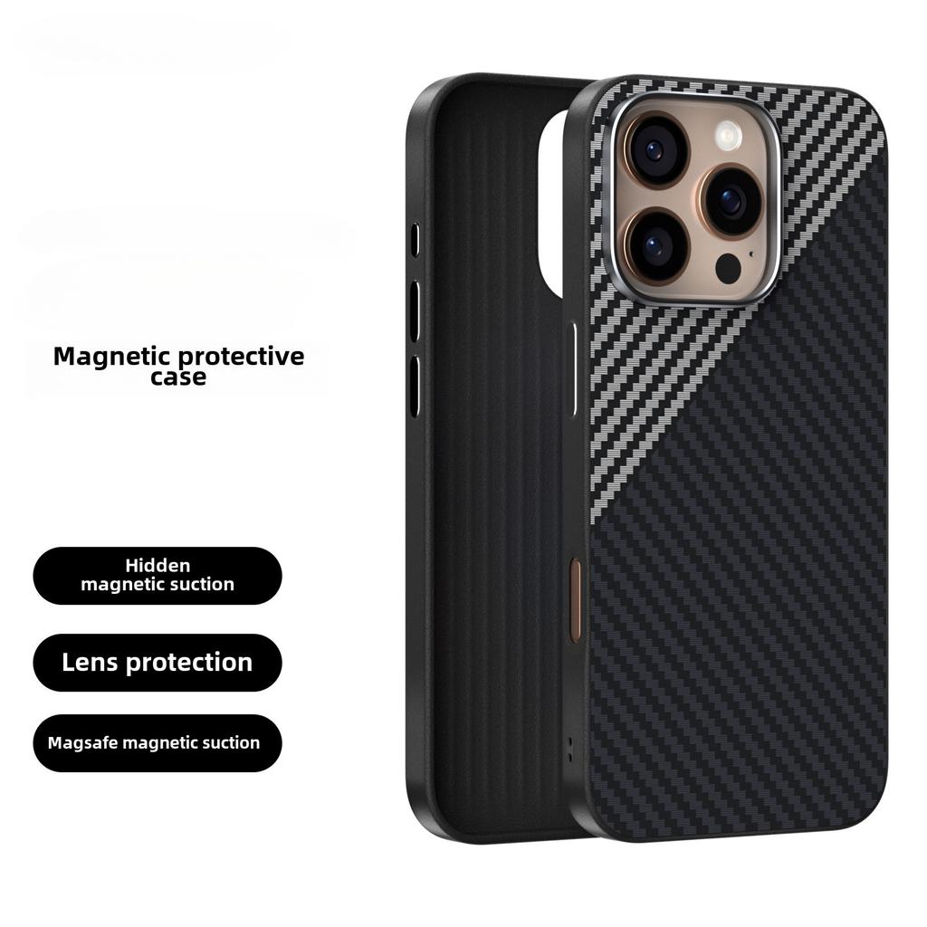 Magnetic Carbon Fiber Leather Phone Case for IPhone 16 15 Plus 14 13 Pro Max Hard Shell Protective Cover