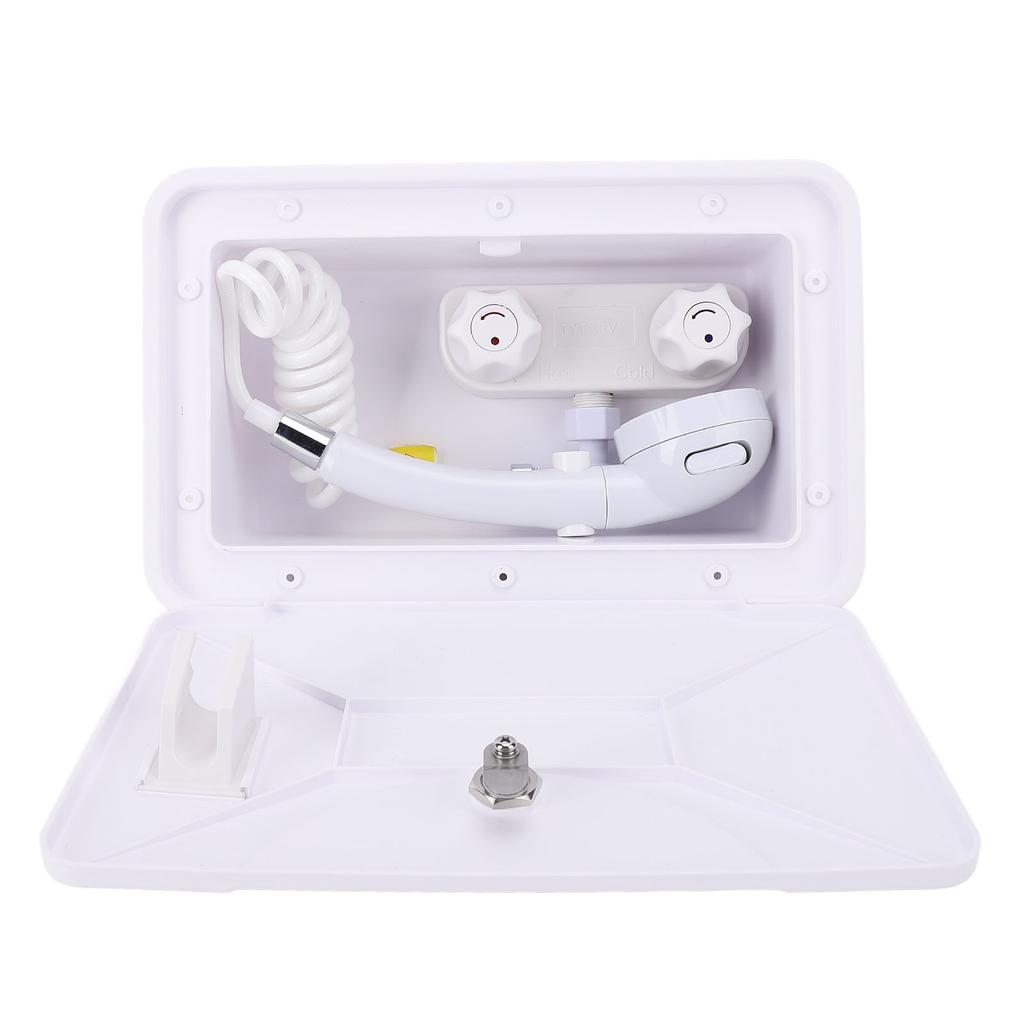 RV Exterior Shower Box with Shower Head 1.5m Retractable Hose Hot Cold Water Regulating for Motorhome Trailer