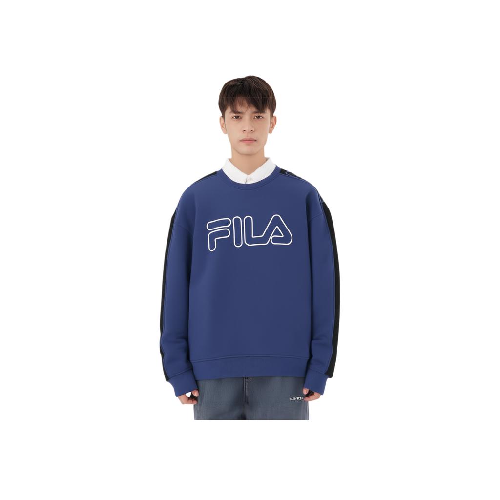 Fila Fusion Large Logo Print Loose Knit Pullover Long Sleeve Sweatshirt Men sweatshirt Pearl-Blue T11M241211FBU