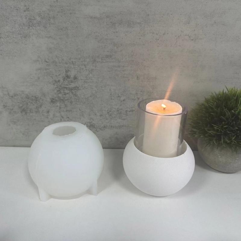 Artistic Home Decoration Candle Holders Mold Elegant Craft Silicone Molds for Epoxy Resin Sphere Shape Candle Holders
