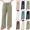Women's Casual Fashion Cotton And Linen Drawstring Button Trousers