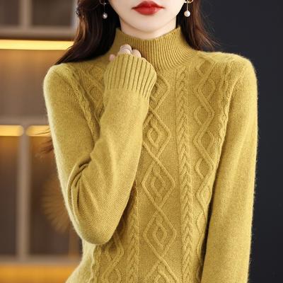 Autumn and Winter New Lazy Wind Knitted Sweater Women's Semi-turtleneck Sweater Loose Versatile Soft Waxy Knitted Bottoming Shirt Top
