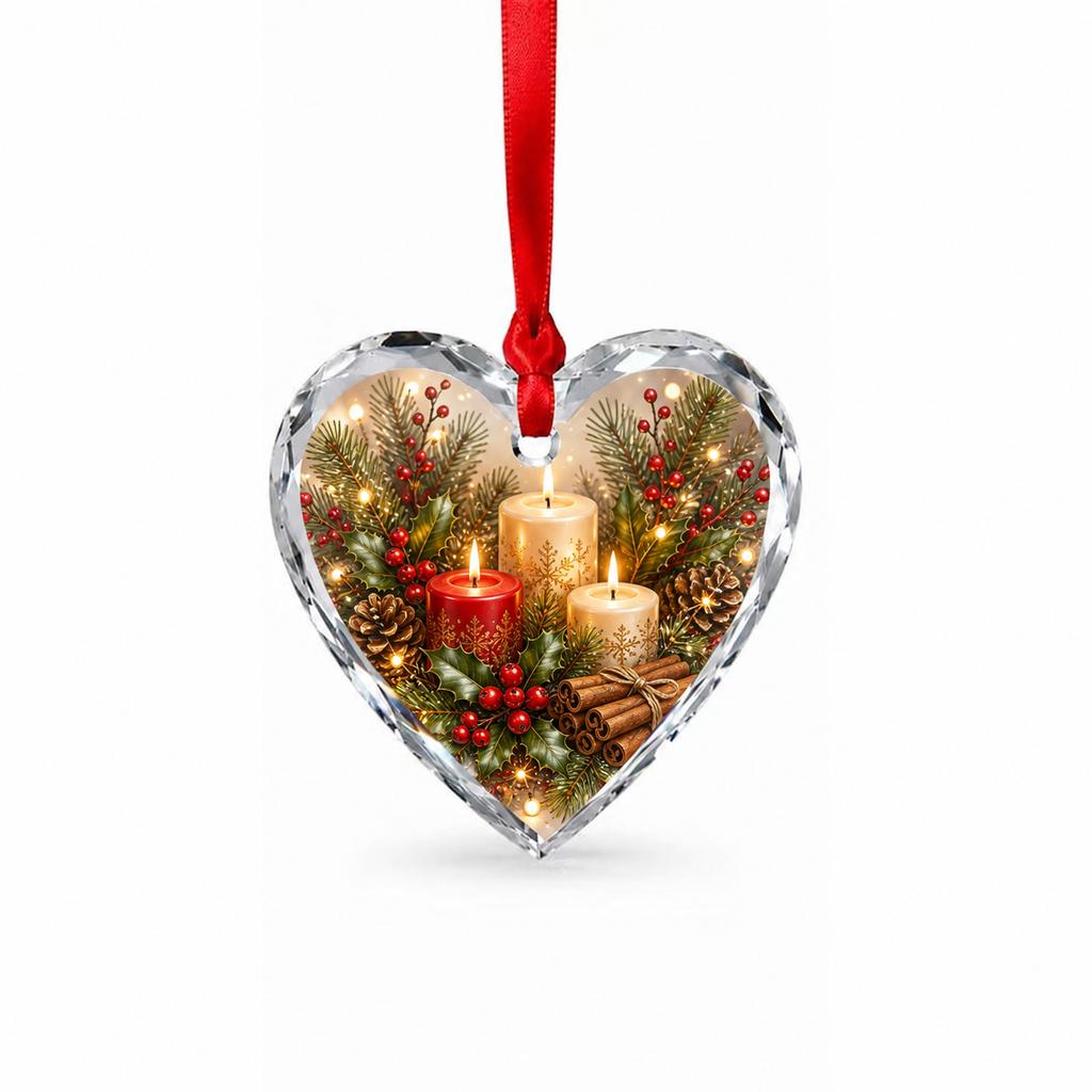 Custom Christmas Crystal Ornament Heart Shaped Hanging Glass Pendant Personalized Holiday Keepsake Gift