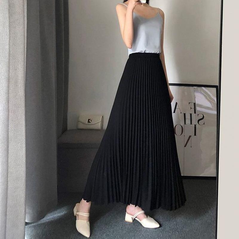 Bílá plisovaná midi sukně z šifonu s vysokým pasem - Délka ke kotníkům a zeštíhlující design