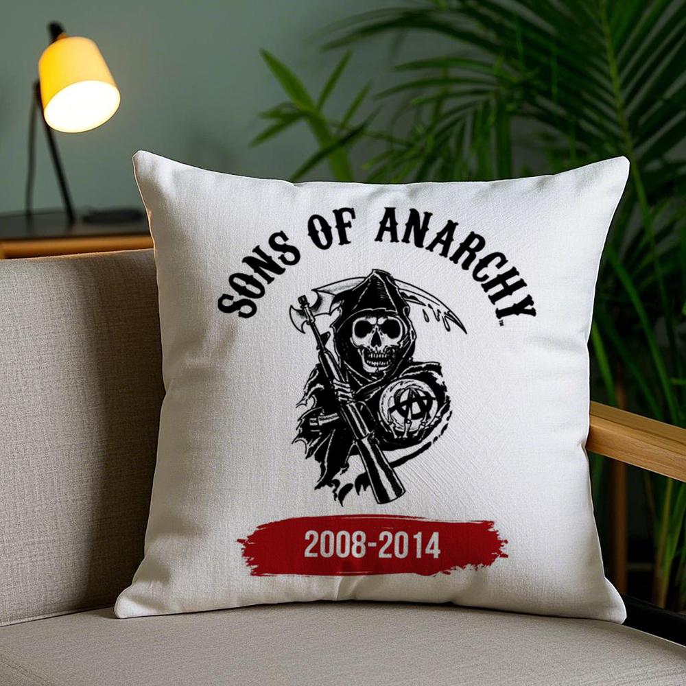 S-Sons Of A-Anarchy Cushion Cover Plush Fabric Soft Double-Sided Printed Sofa Pillow Case Colorfast Home Decor Gift