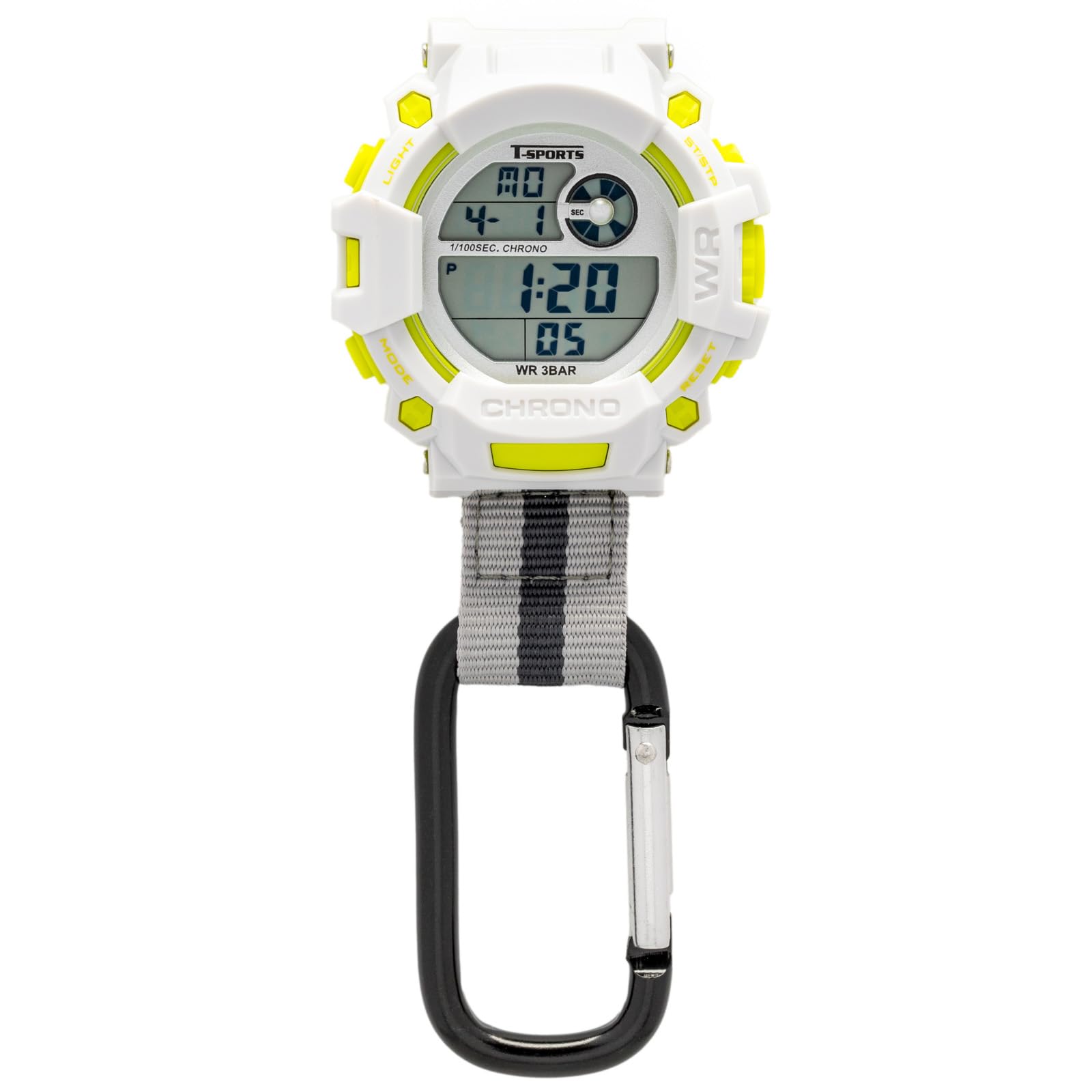 

CREPHA Pocket Watch with and Carabiner, Digital, Waterproof, Stopwatch, Light, White, AZ-CB-D140-WT