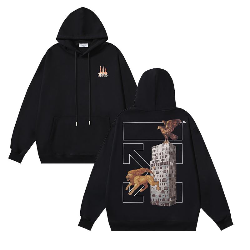 

1311 Off-White 2025 Осінньо-зимовий Новий Худі з принтом свічки, лева, орла, стріли Чоловіче та Жіноче Худі XL чорний