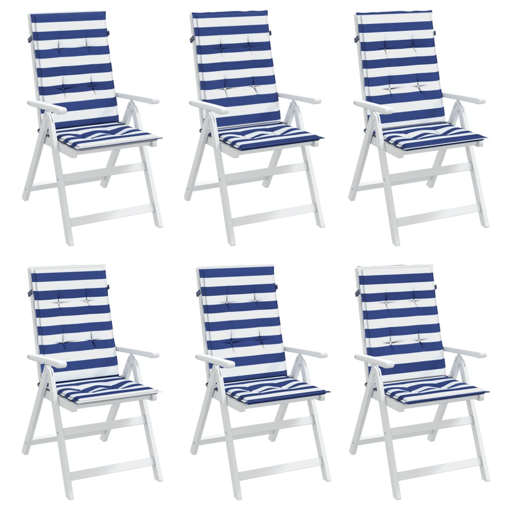 High Back Cushions 6 pcs Blue & White Striped Fabric