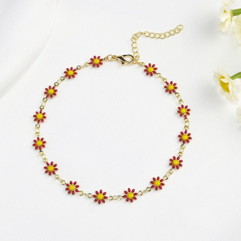 High-End Daisy Anklet with Drip Oil Finish – Simple, Fresh, and Fashionable Jewelry for Girls