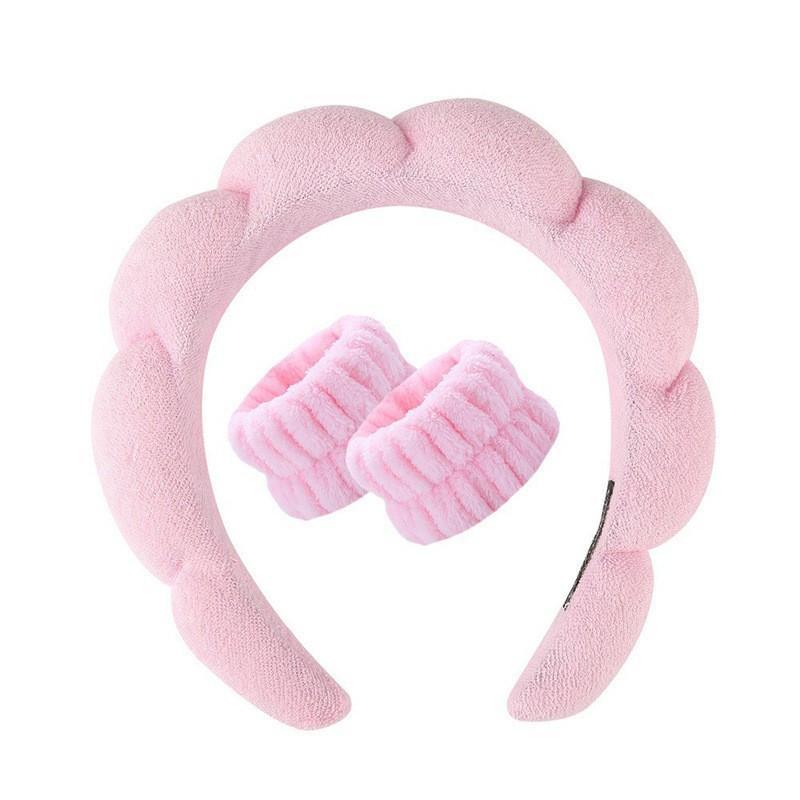 Wash Face Headband & Wrist Band Set 3 Pcs Soft Fluffy Absorbent for Skincare Makeup Shower Spa Facial Cleansing