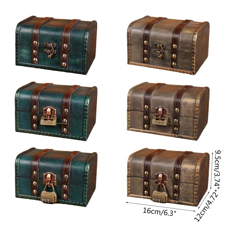 Retro Treasure Chest Vintage Wooden Storage Box Antique Style Jewelry Box Gift