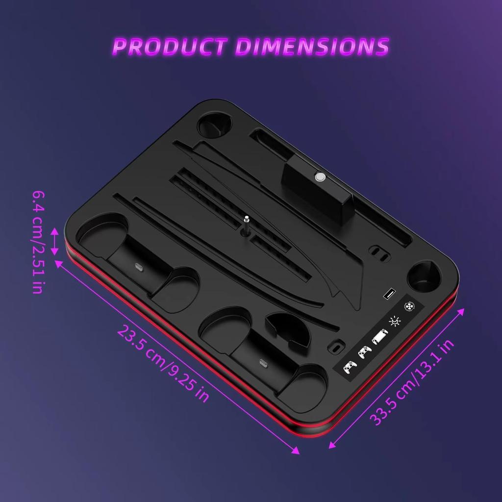 Multifunctional Charging Dock with Cooling Fan for PS5 - Vertical RGB LED Controller Charging Station for PS5 Pro/Slim/Digital Consoles/Discs