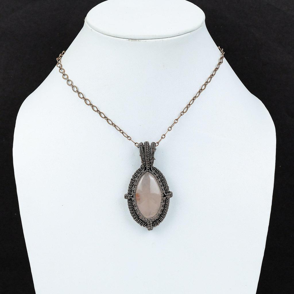 Rose Quartz Pendant Copper Wire Wrapped Pendant Copper Jewelry Handmade Pendant Wire Wrapped Jewelry Original Gemstone Pendant Gift For Her