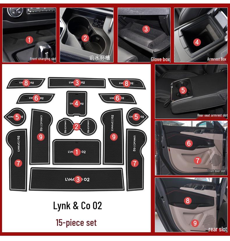 Lynk & Co 02 Hatchback Door Slot Mats & Cup Holder Interior Decor